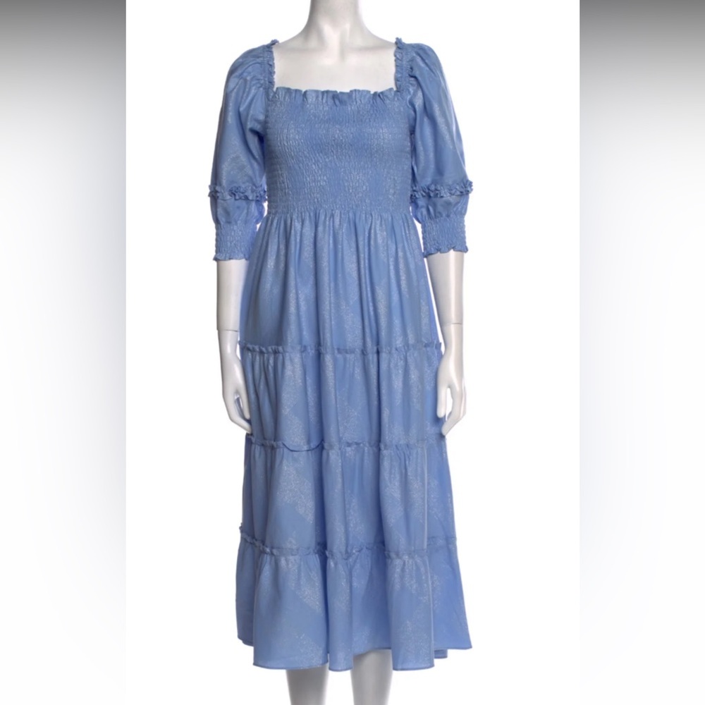 Hill House Nesli Nap Dress in Light Blue Glitter Check Large